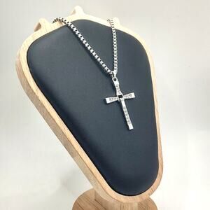 Stainless CZ Diamonds Cross Necklace Fast & Furious Vin Diesel Birthday Gift NEW